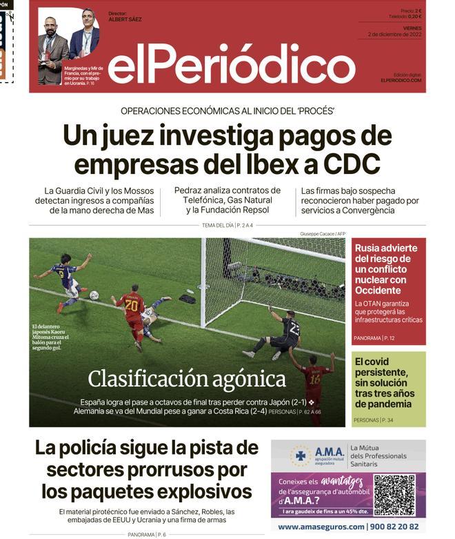 La portada d’EL PERIÓDICO del 3 de desembre del 2022
