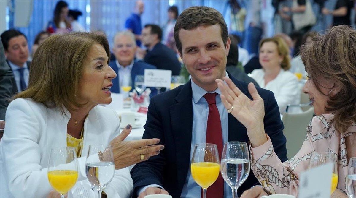 El presidente del PP, Pablo Casado, en un reciente desayuno informativo en el que participó