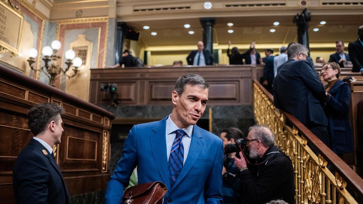Sánchez, este miércoles, durante su entrada al hemiciclo del  Congreso.