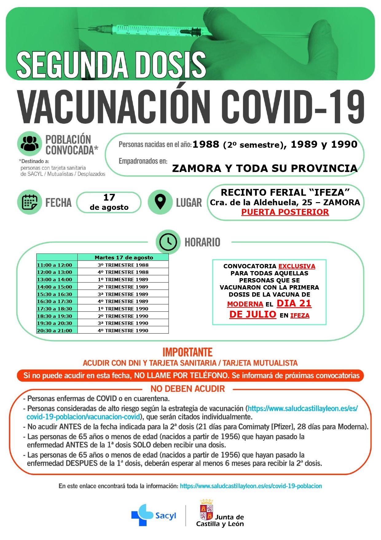 Calendario de vacunación para el 17 de agosto.