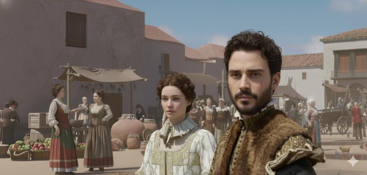 Otra recreación generada del modelo 3D e IA para personajes en 1588 en San Cristóbal de La Laguna.