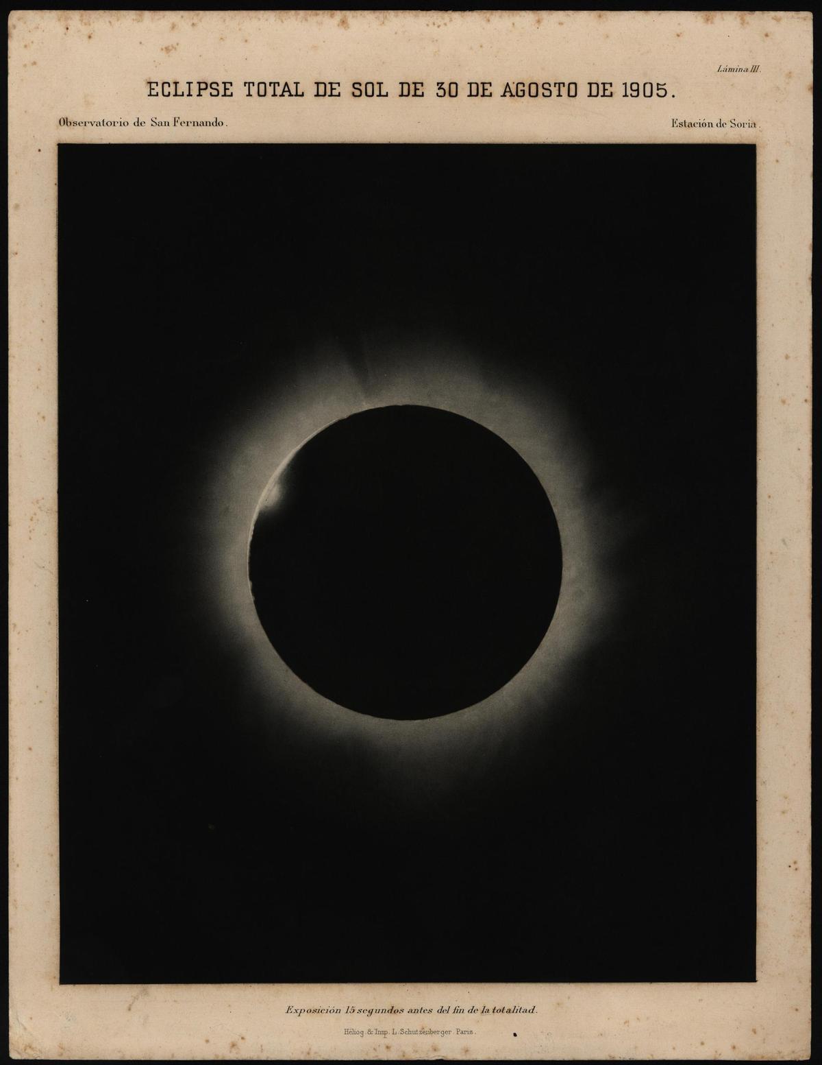 El momento de totalidad del eclipse de 1905