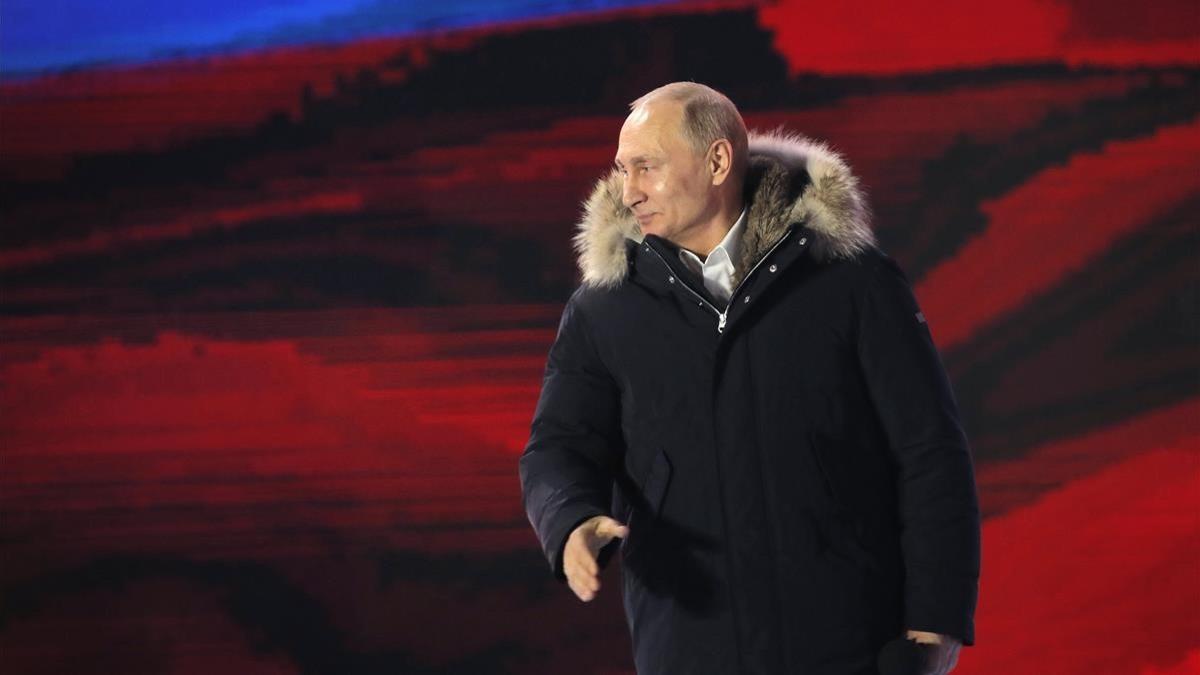 El presidente ruso, Vladímir Putin, durante un acto de su campaña electoral el pasado domingo 18 de marzo en Moscú