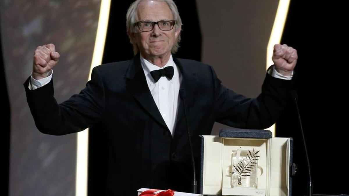 Ken Loach con su segunda Palma de Oro en Cannes por 'I, Blake'.