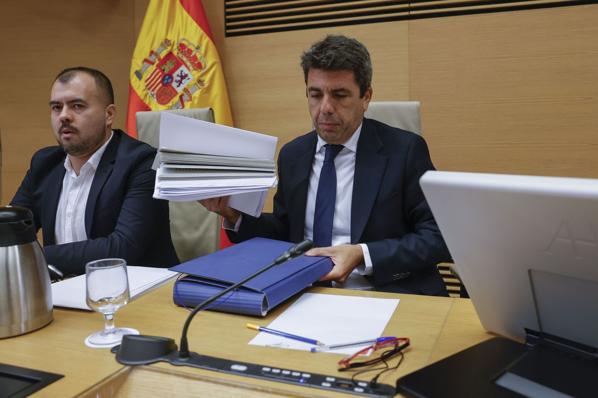 El 'president' en funciones de la Generalitat Valenciana, Carlos Mazón, durante su comparecencia en la comisión de investigación de la dana en el Congreso