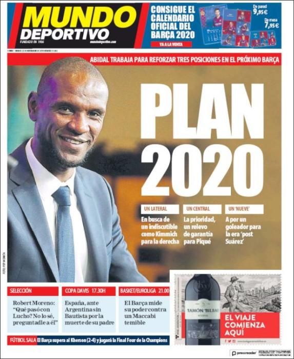 Las portadas deportivas de este viernes 22/11/2019