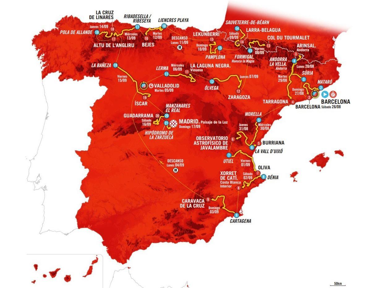 Mapa del recorrido de la Vuelta 2023