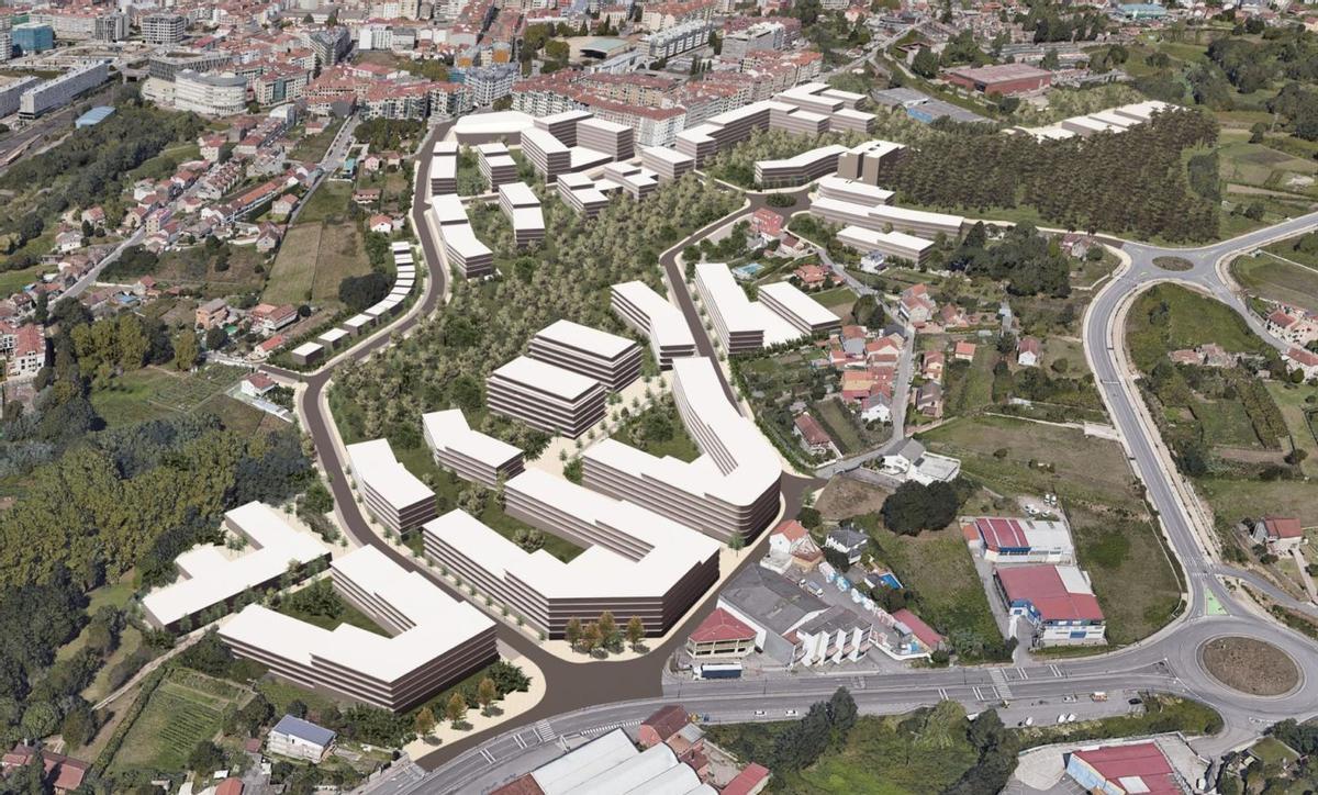 Recreación del proyecto, entre el cementerio de San Mauro y la PO-542 en O Marco.