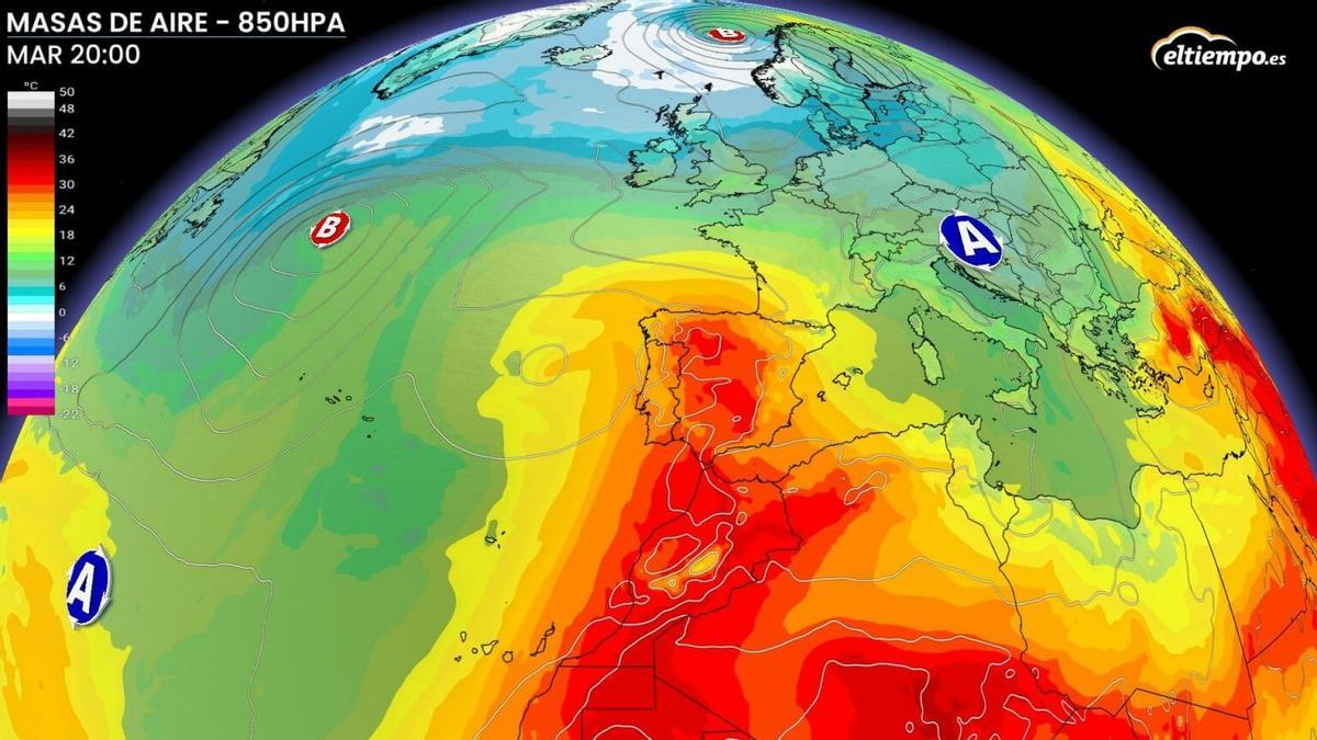 Imagen de la masa de aire caliente que ha estado afectando durante días la Península Ibérica
