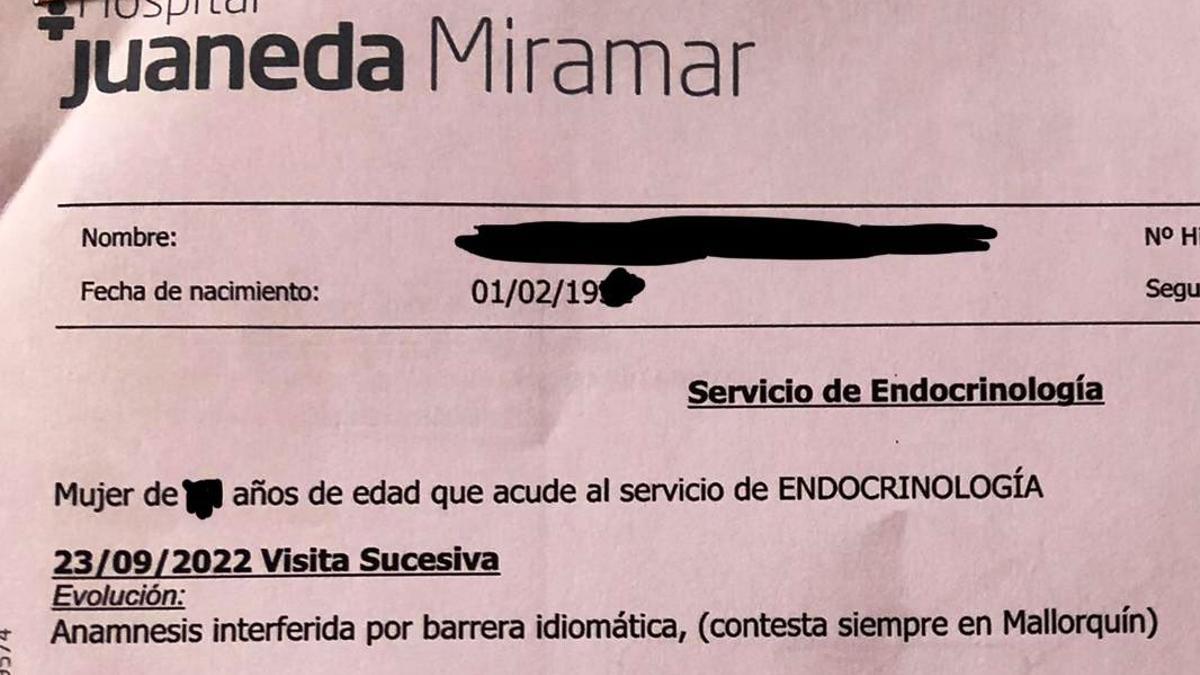 Informe médico con la anotación del médico