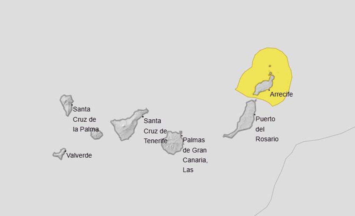 Mapa del aviso amarillo en Lanzarote.