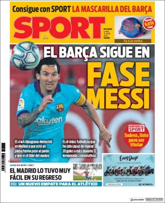 Portada  SPORT lunes 15 junio 2020