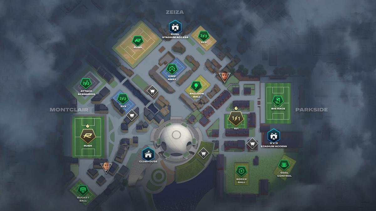 Así se ve el mapa con las diferentes zonas que incluye la novedad de este FC 27: The Grounds.