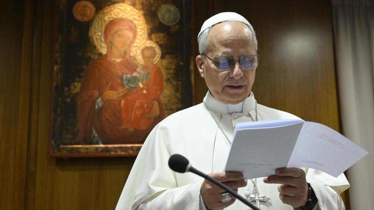 El papa León XIV, el miércoles, durante el consistorio con los cardinales.