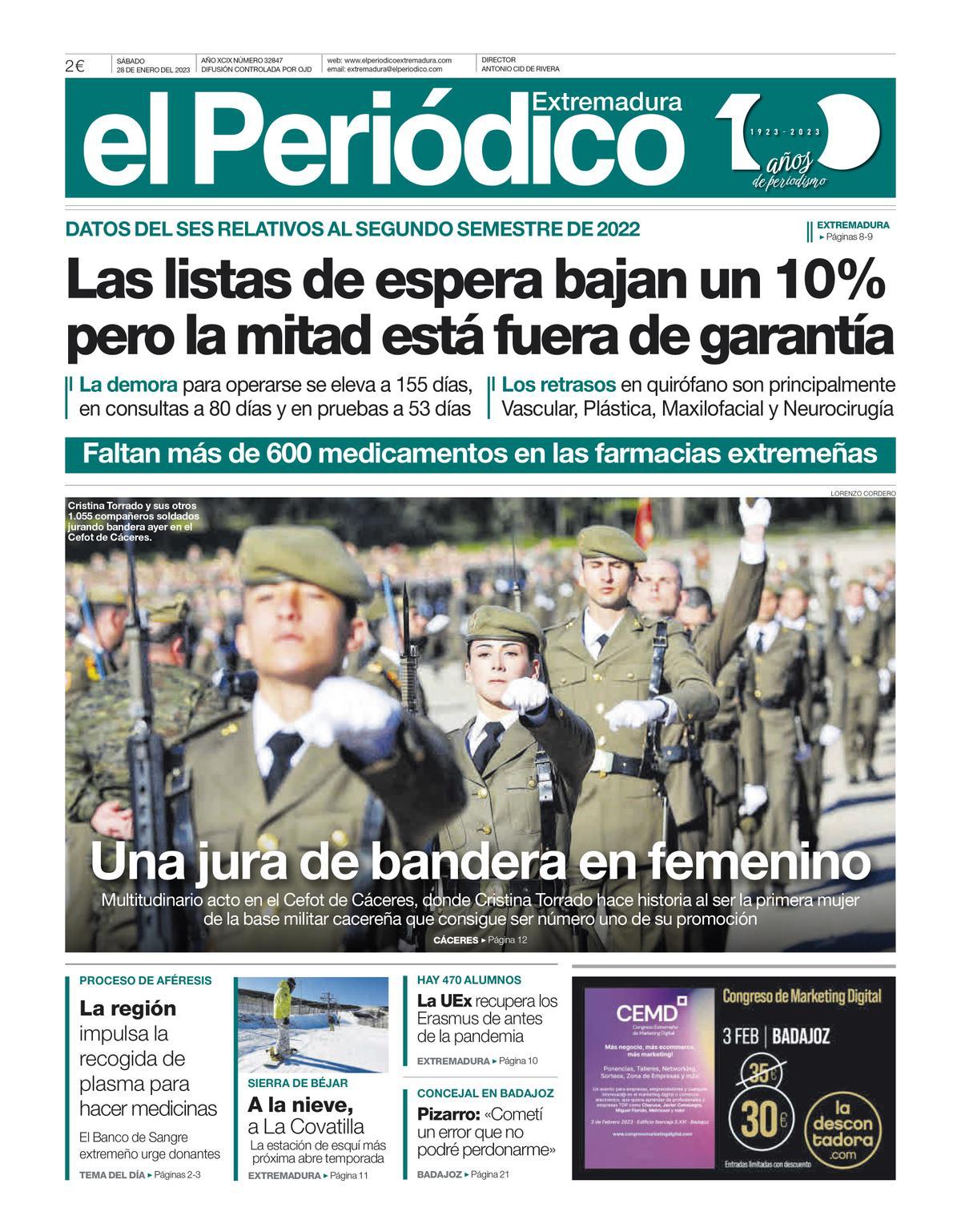 Consulta la portada correspondiente al día 28 de enero de 2023