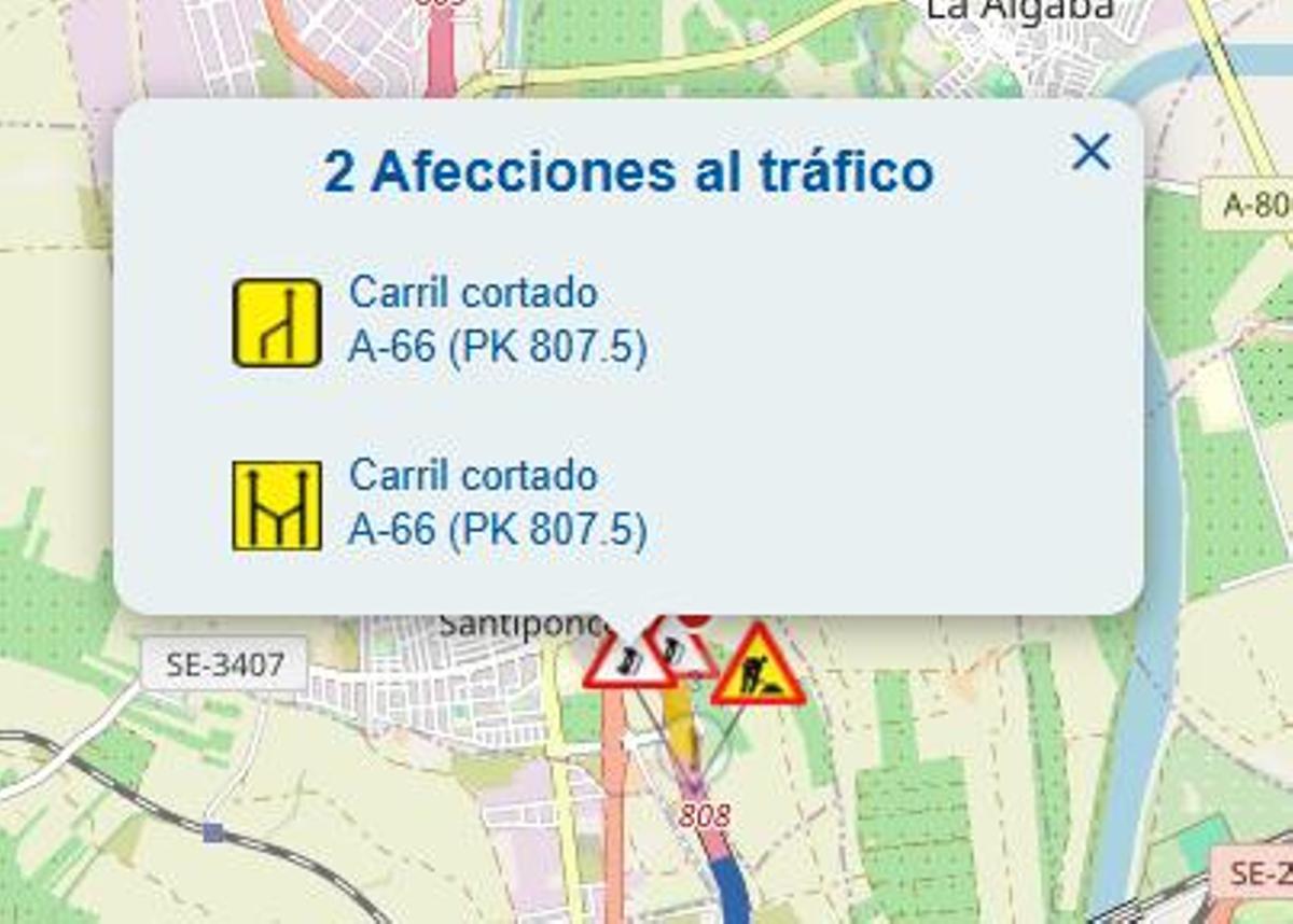 Accidente de tráfico en Santiponce que ha obligado al corte de la A-66