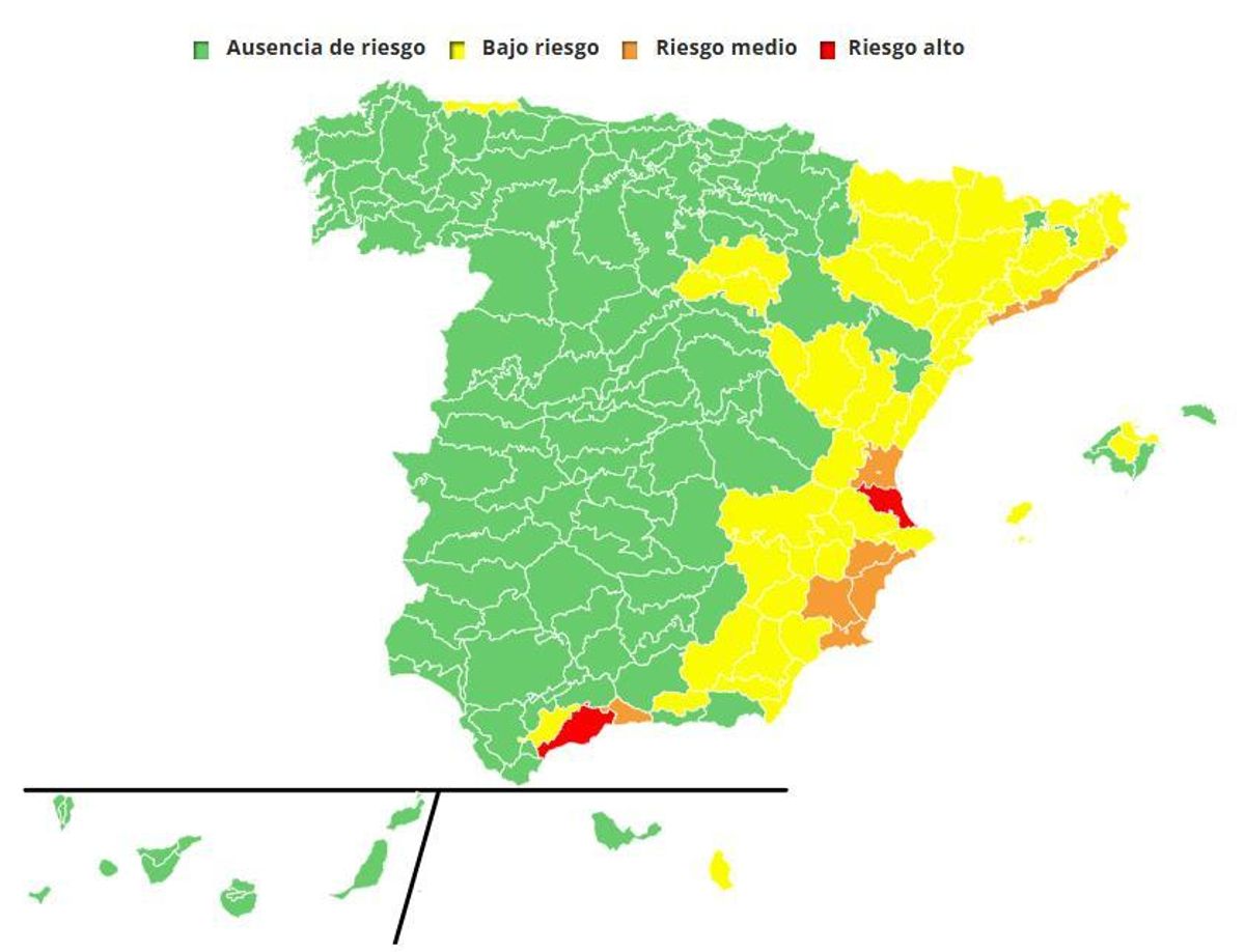 Mapa de niveles de riesgo para la salud por zonas de meteosalud