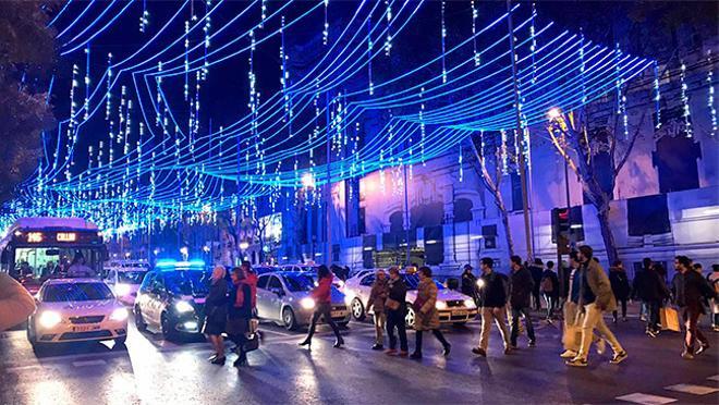 Luces de Navidad a vista de bicicleta