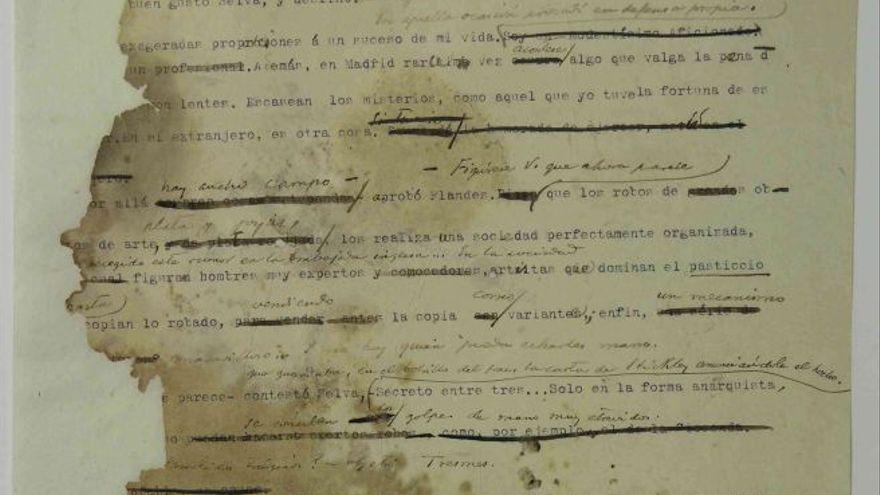 Parte del escrito original de Selva con anotaciones a mano de Emilia Pardo Bazán.