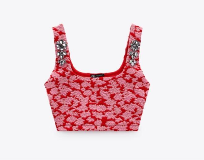 Croppep top de Zara con detalles joya con forma de flores