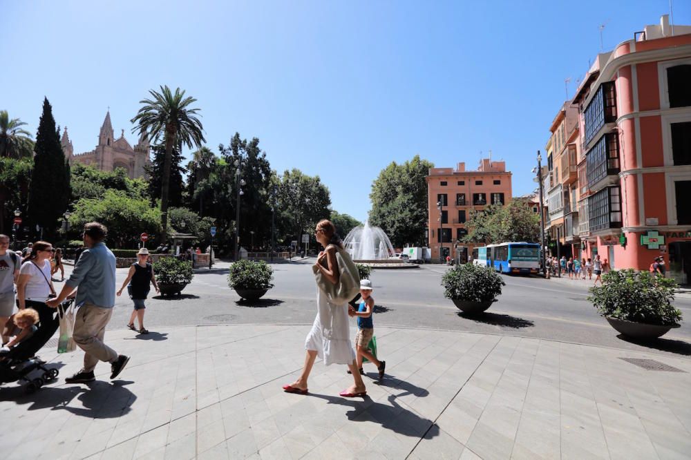 Am Freitag (18.8.) wurden im Zentrum von Palma de Mallorca Betonbarrieren und schwere Blumenkübel als Anti-Terror-Schutz in Position gebracht.