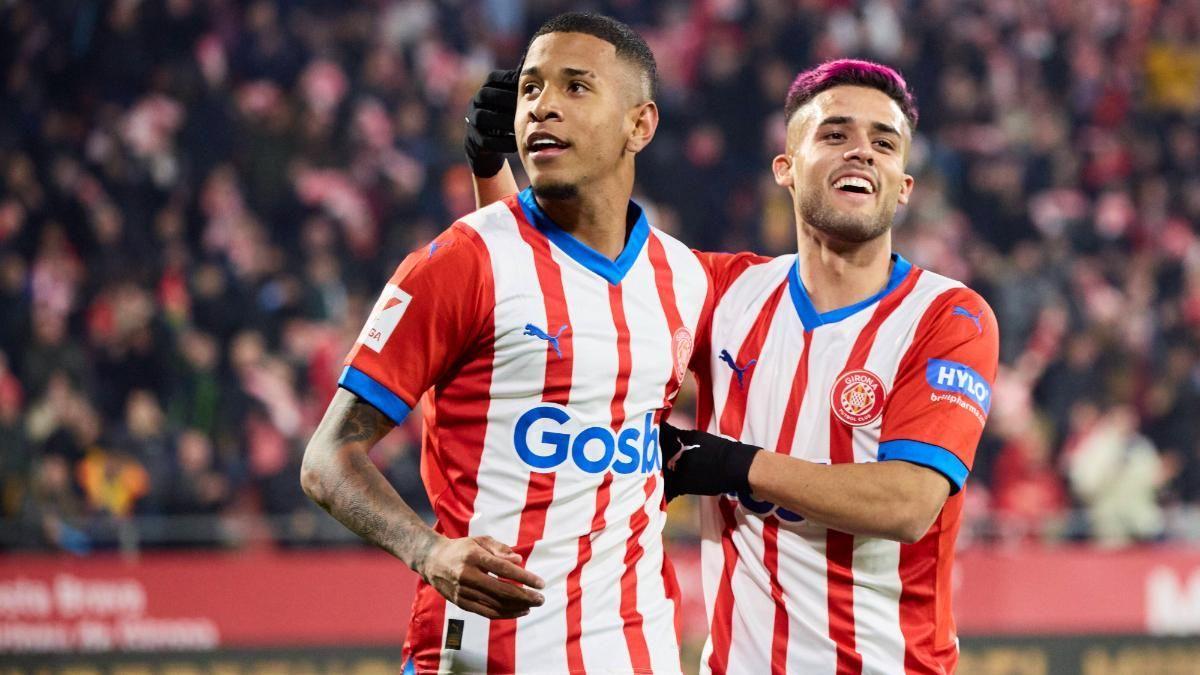 Savinho y Couto, durante un partido con el Girona la temporada 2023-24