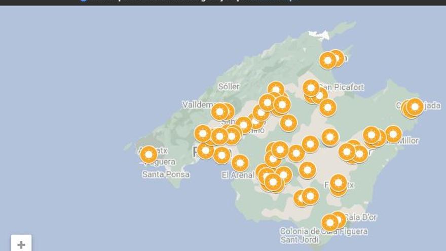 Mapa de los parques fotovoltaicos en Mallorca.