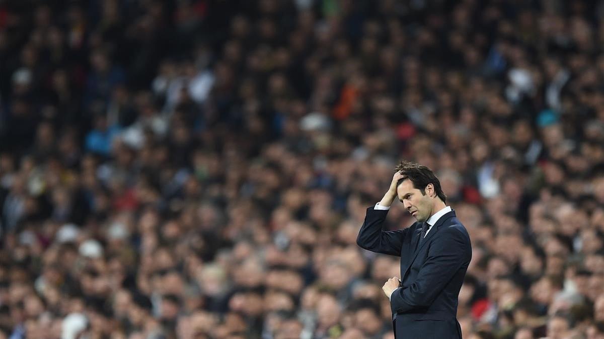 Solari, en el duelo europeo ante el Ajax en el Bernabéu.