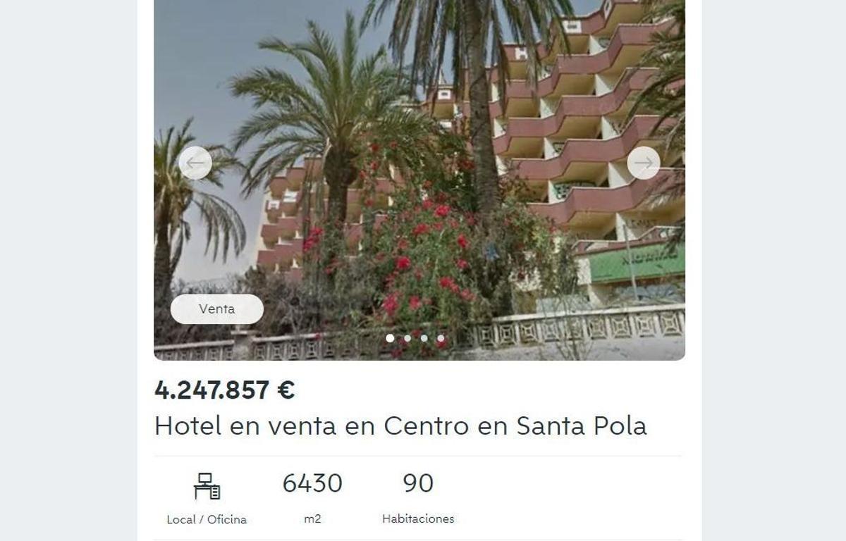 Anuncio del hotel Rocas Blancas en la plataforma de Wallapop