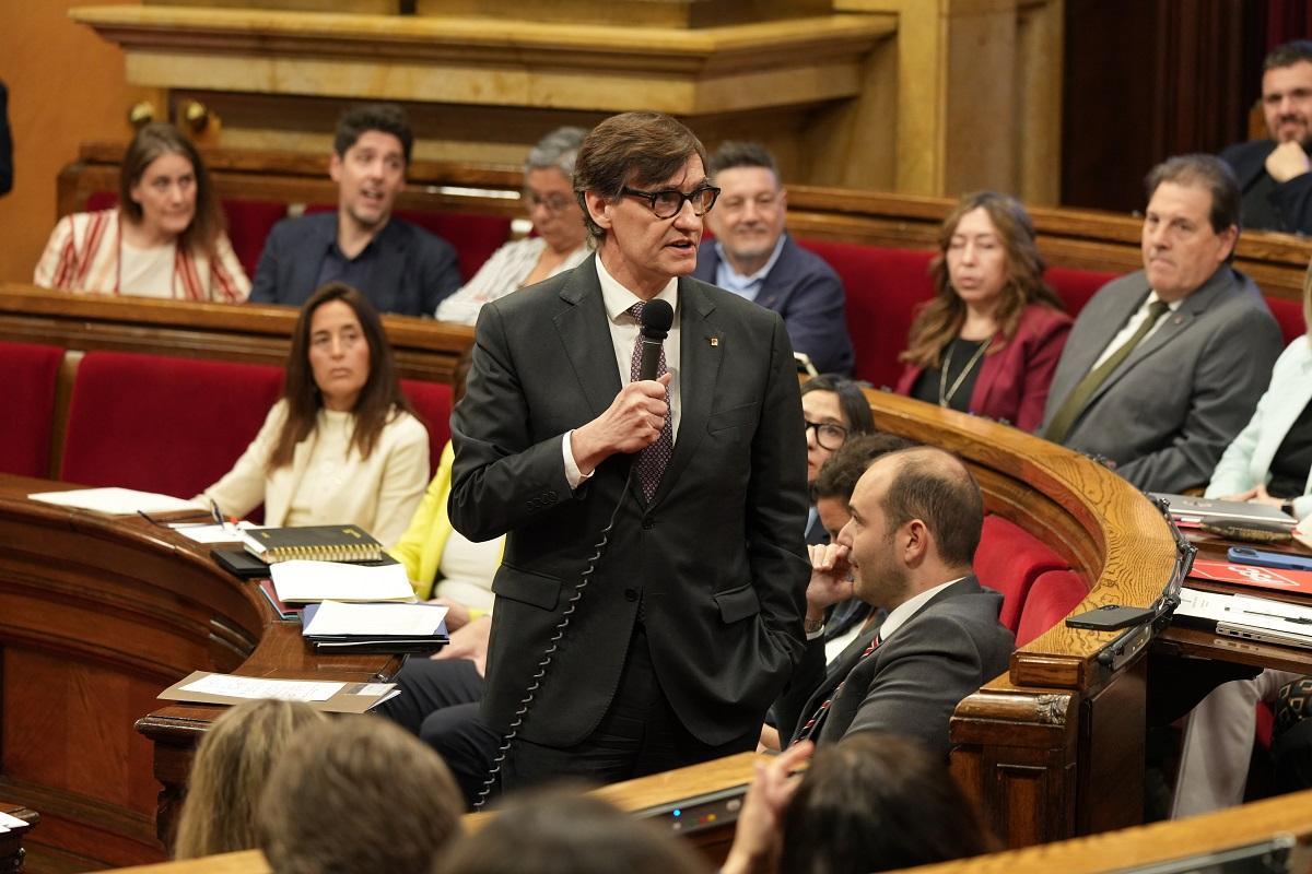 El president de la Generalitat, Salvador Illa, este miércoles en el Parlament
