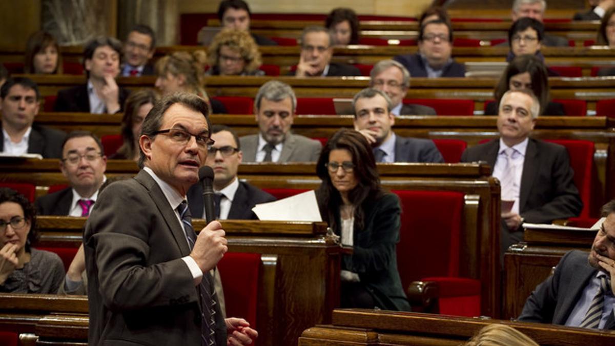 El 'president', en su escaño del Parlament.