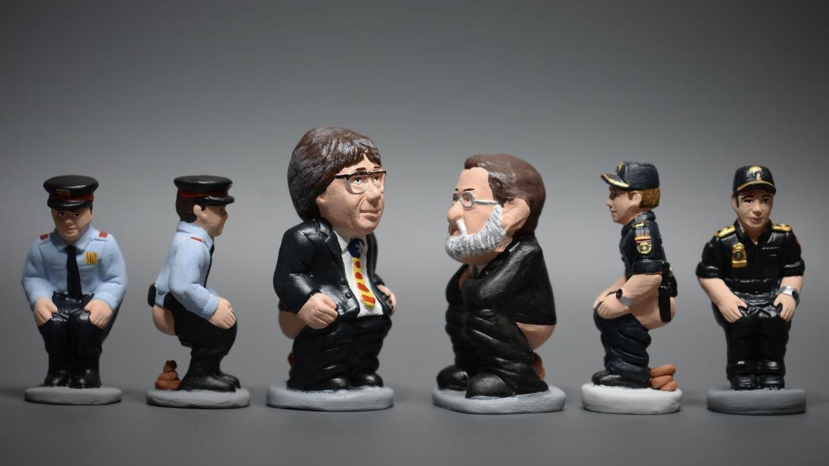 ’Caganers’ de Josep Lluís Trapero, Carles Puigdemont, Mariano Rajoy y un agente de la Policía Nacional.