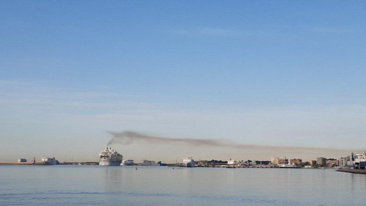 Columna de humo del 'Wonder of the Seas' sobre Palma