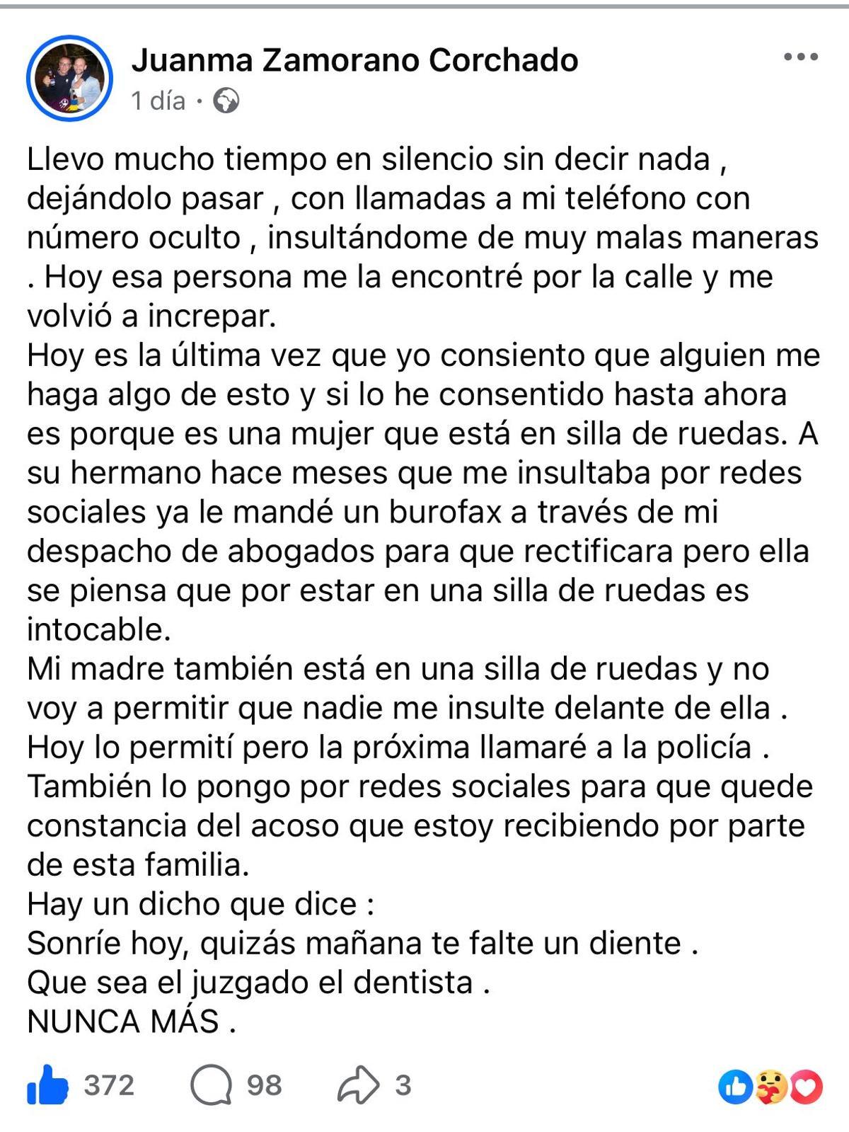 Texto íntegro de la denuncia hecha pública en redes sociales.