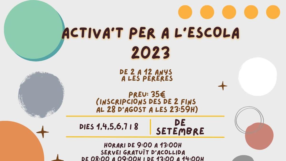 Cartel del programa &quot;Activa't per a l'escola 2023&quot; de Xàtiva