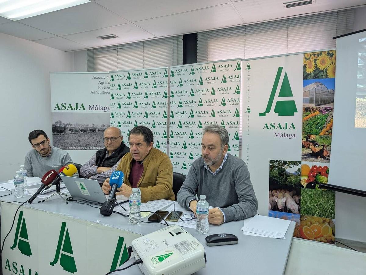 Los representantes de Asaja Málaga, con su presidente Baldomero Bellido a la cabeza, en la presentación del informe de balance de 2025.