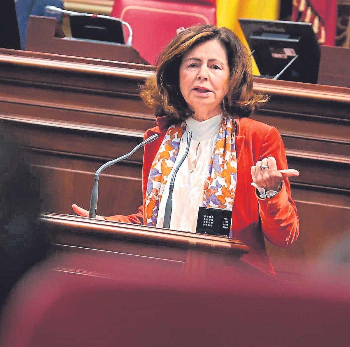 Matilde Asián, consejera de Hacienda y Relaciones con la UE, interviene, ayer, desde la tribuna de la Cámara.