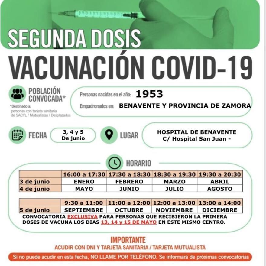Cartel de vacunación en Benavente- 1953 (segunda dosis)