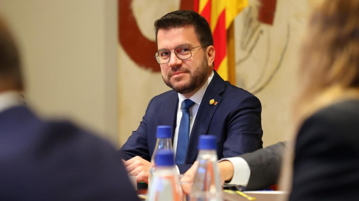 El president de la Generalitat, Pere Aragonès, este martes en la reunión del Govern.