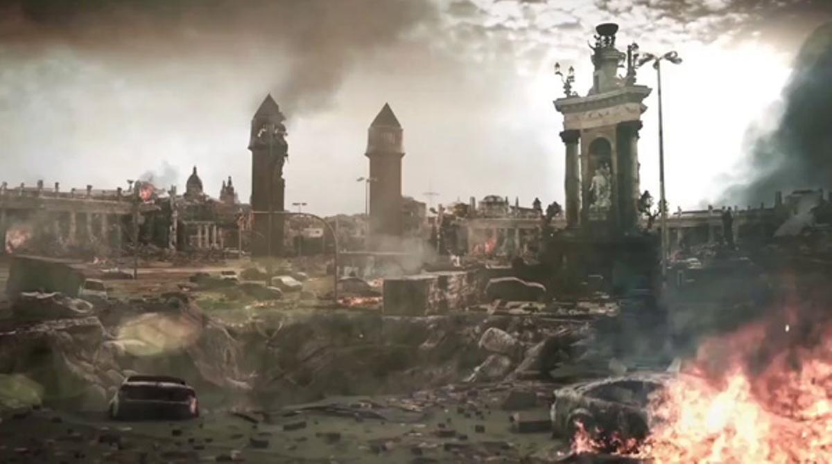 El clip recrea una imatge desoladora de la ciutat de Barcelona.