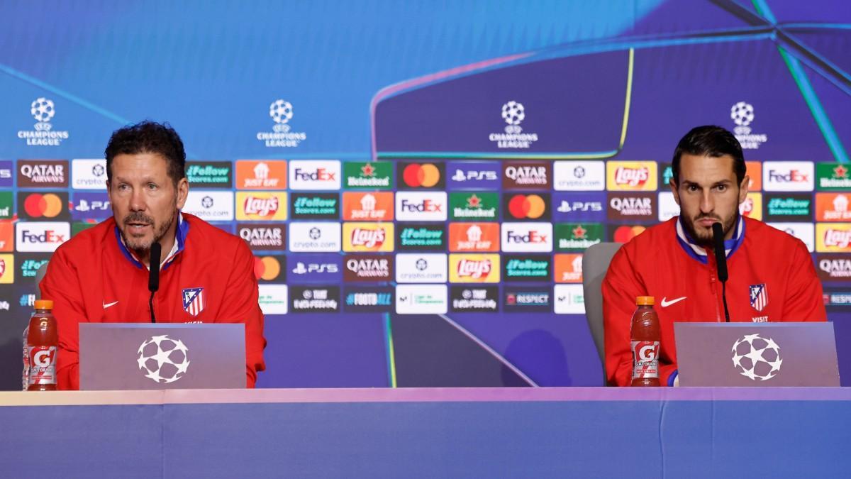 Simeone y Koke en la rueda de prensa previa al partido de Champions