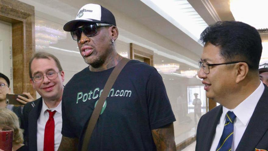 Dennis Rodman, a su llegada al aeropuerto de Pyongyang.