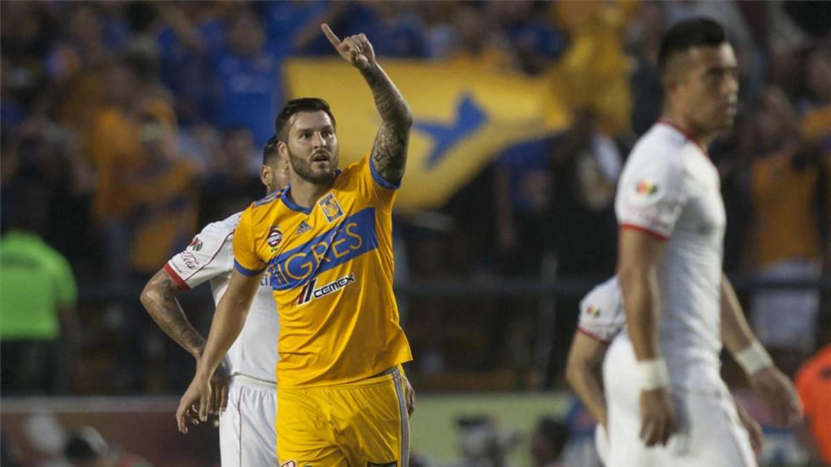 Gignac, celebrando su tanto en el triunfo ante Toluca