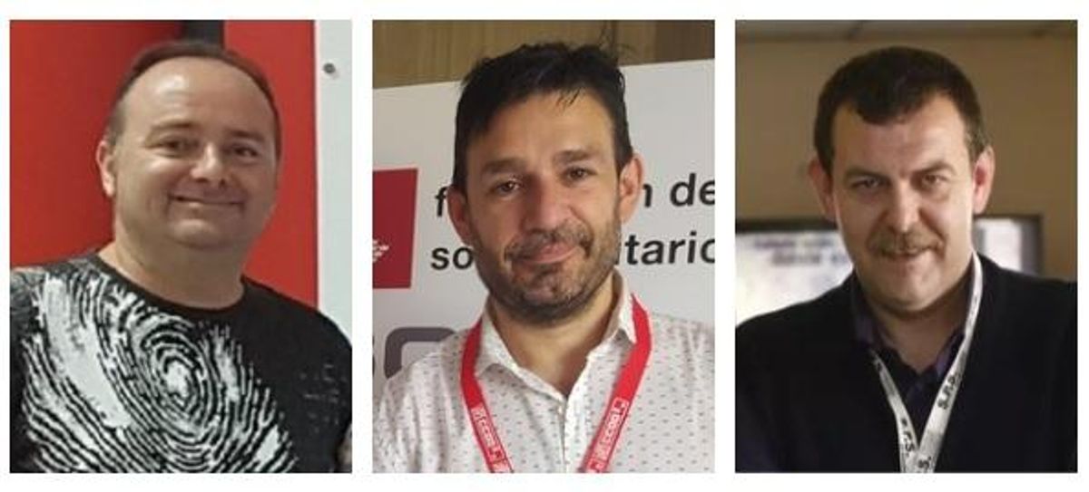 Juan Crevillén (UGT), Miguel Ángel López (CC OO) y Antonio Martínez (SPS).