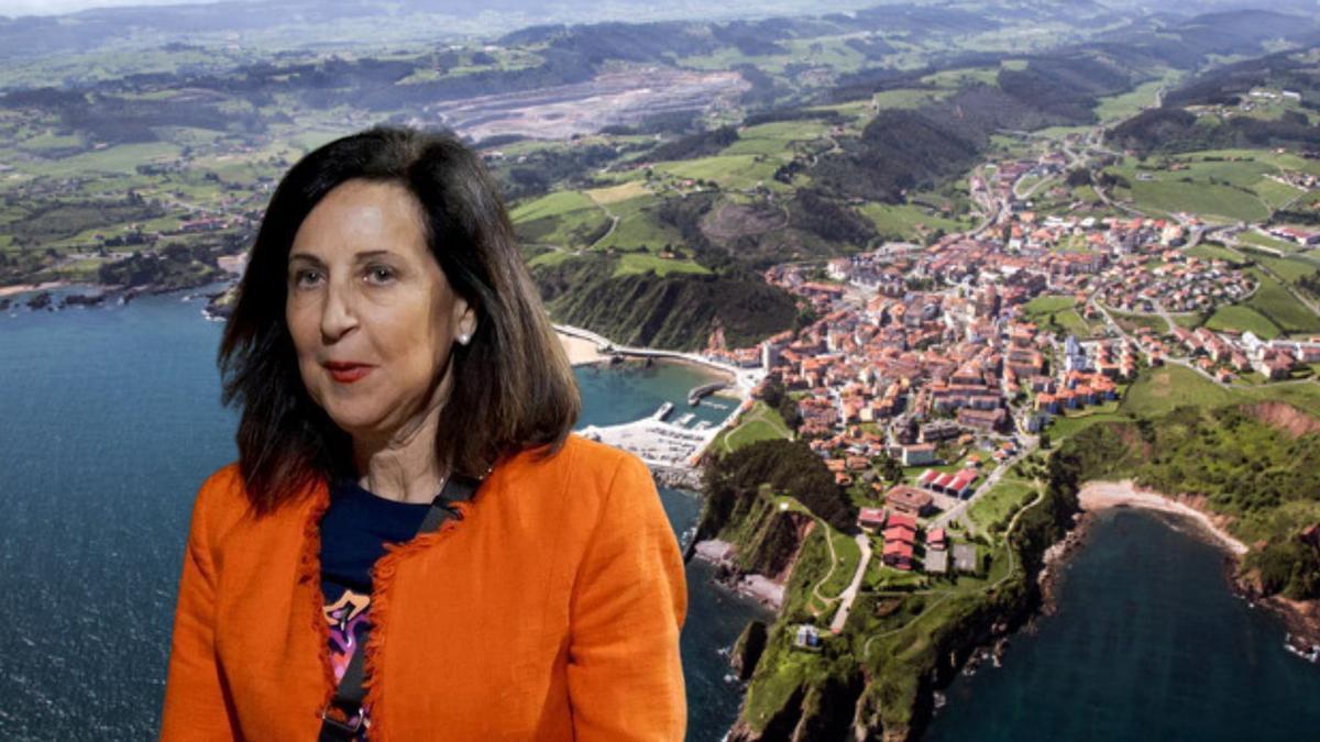 Margarita Robles y, de fondo, el pueblo asturiano.