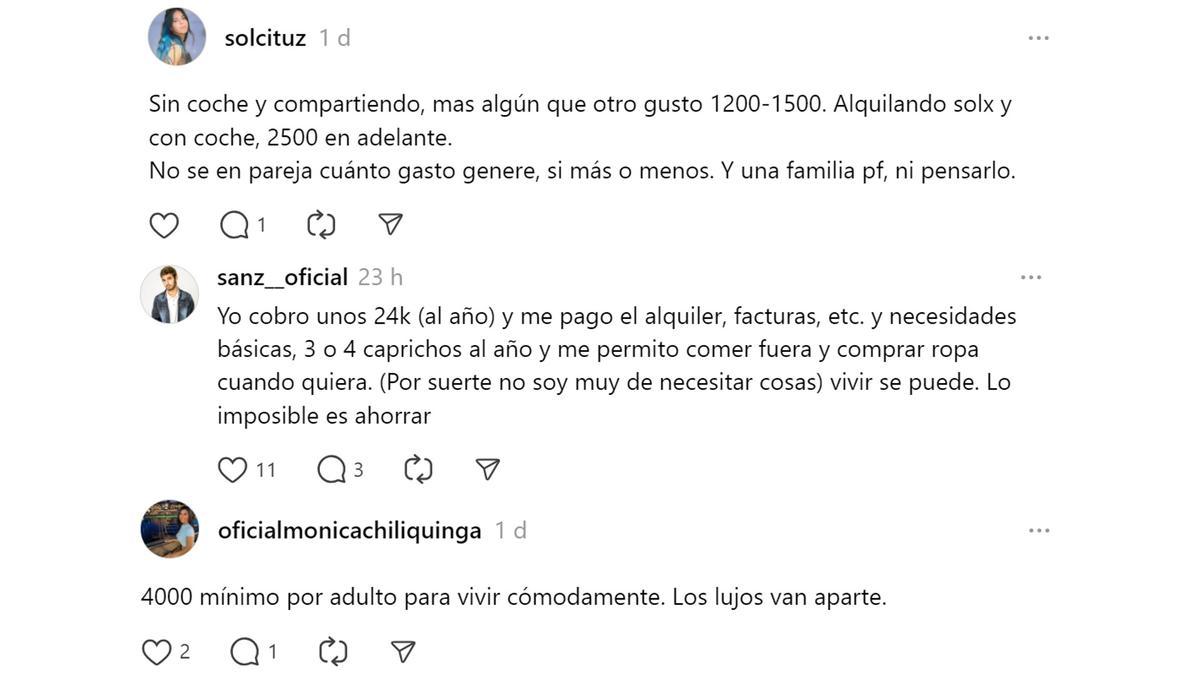 Hilo en Threads sobre el salario necesario para vivir bien en Barcelona.