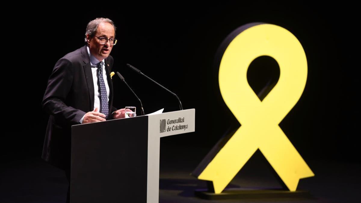 El president de la Generalitat, Quim Torra,  durante su discurso en el TNC.