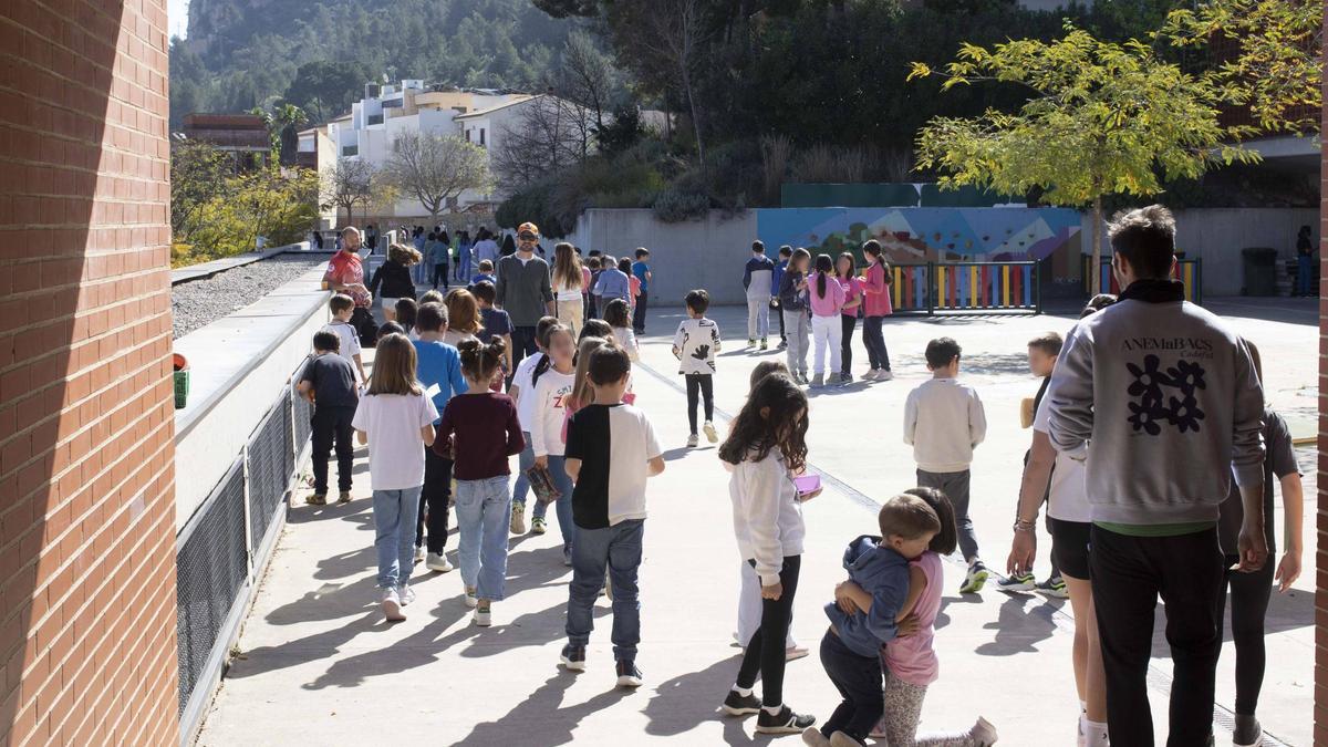 Alumnos y profesores del CEIP Jacinto Castanyeda de Xàtiva, en una imagen captada ayer.