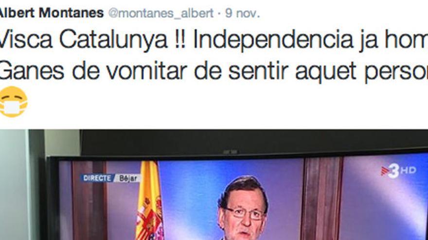 Montañés pide en Twitter la independencia de Cataluña