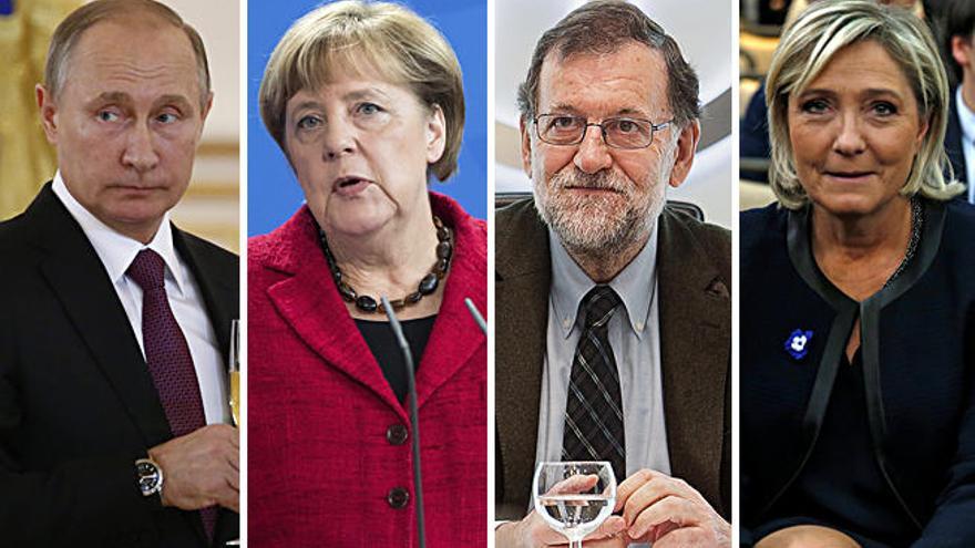 Vladímir Putin, Angela Merkel, Mariano Rajoy y Marine Le Pen.